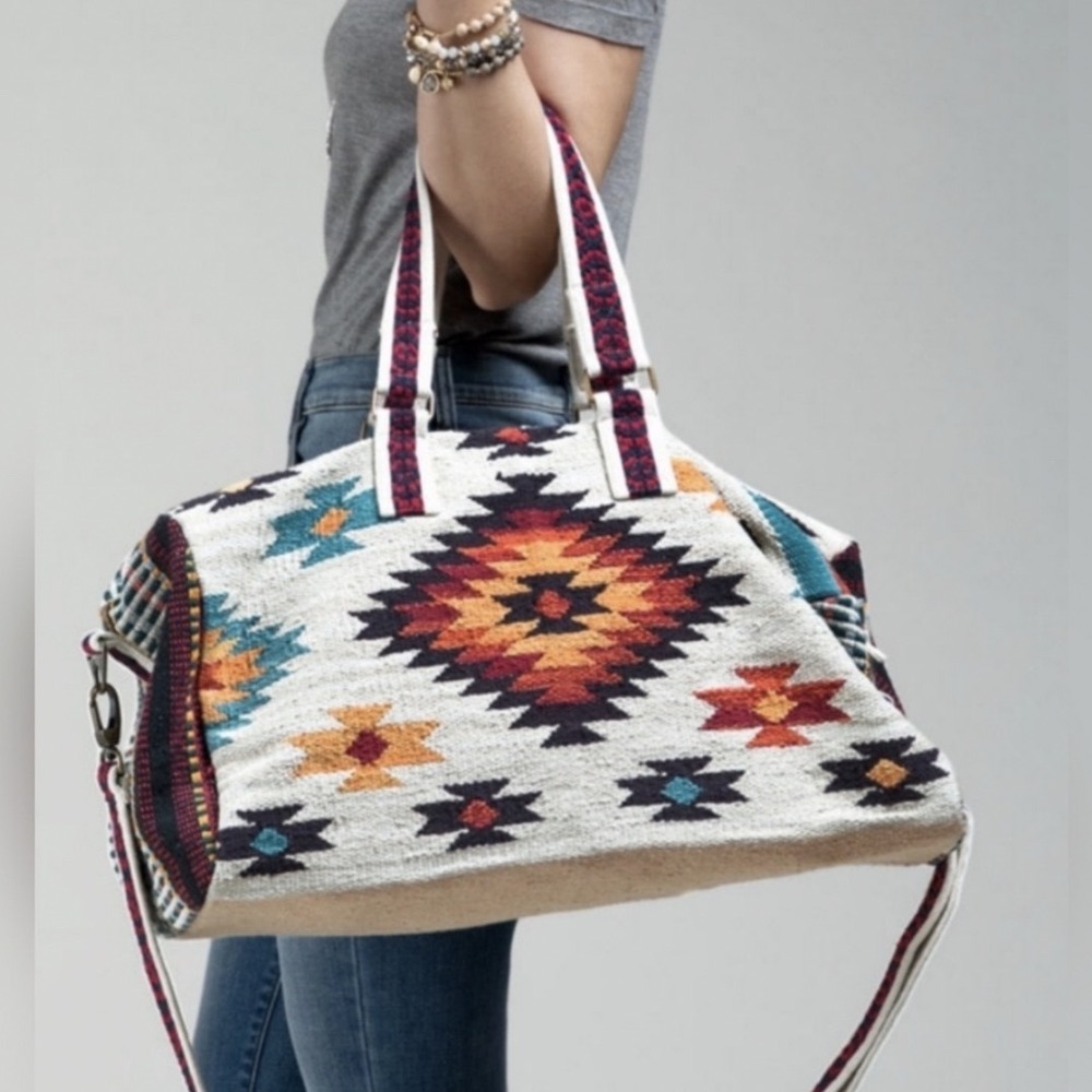 Macchia di Ruggine Southwestern Woven Weekender Duffle Bag Boho Aztec Travel
